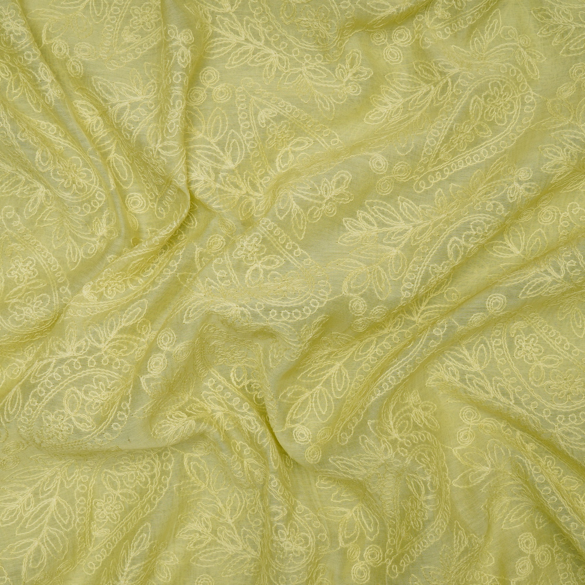 Light Green Schiffili Embroidered Fine Chanderi Fabric