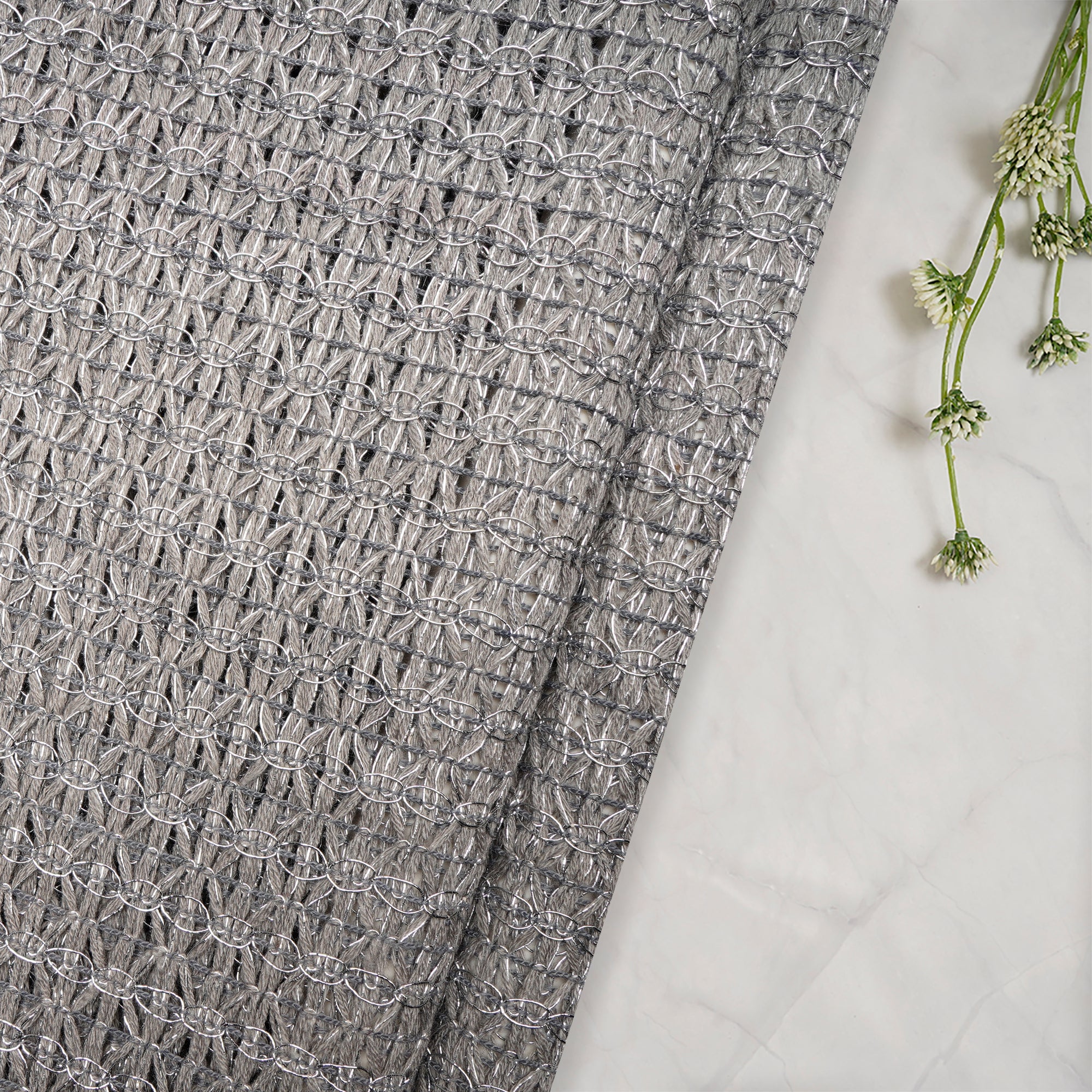 Grey-Silver Color Fancy Nylon Net Fabric
