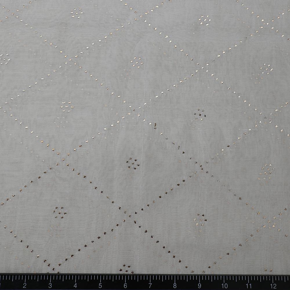 White Color Mukaish Work Embroidered Plain Chanderi Fabric