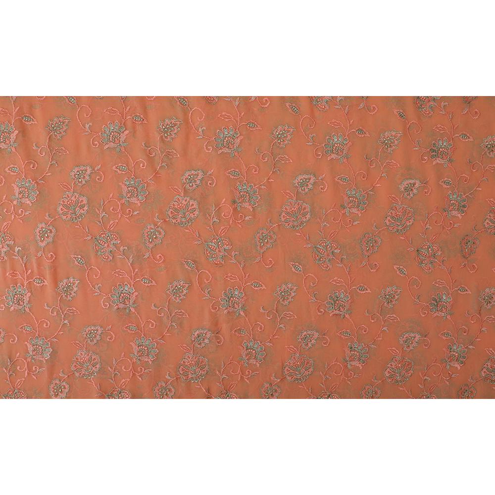 Peach Color Embroidered Georgette Fabric
