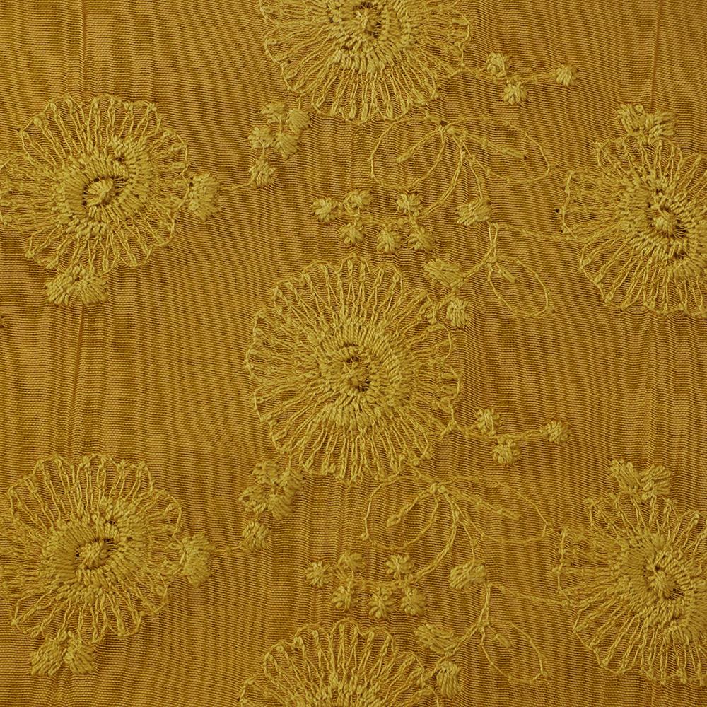 Bumblebee Yellow Color Embroidered Fine Chanderi Fabric
