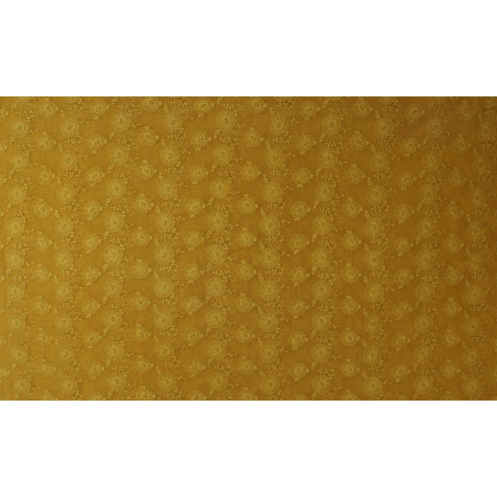 Bumblebee Yellow Color Embroidered Fine Chanderi Fabric