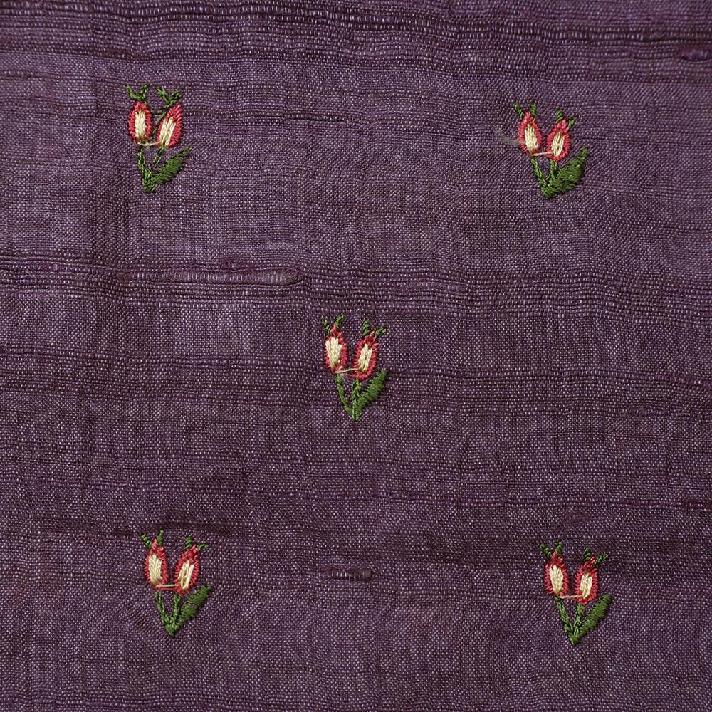 Very Grape Color Embroidered Tussar Silk Fabric