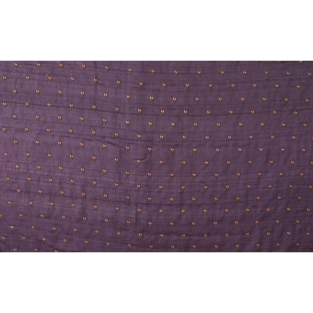 Very Grape Color Embroidered Tussar Silk Fabric