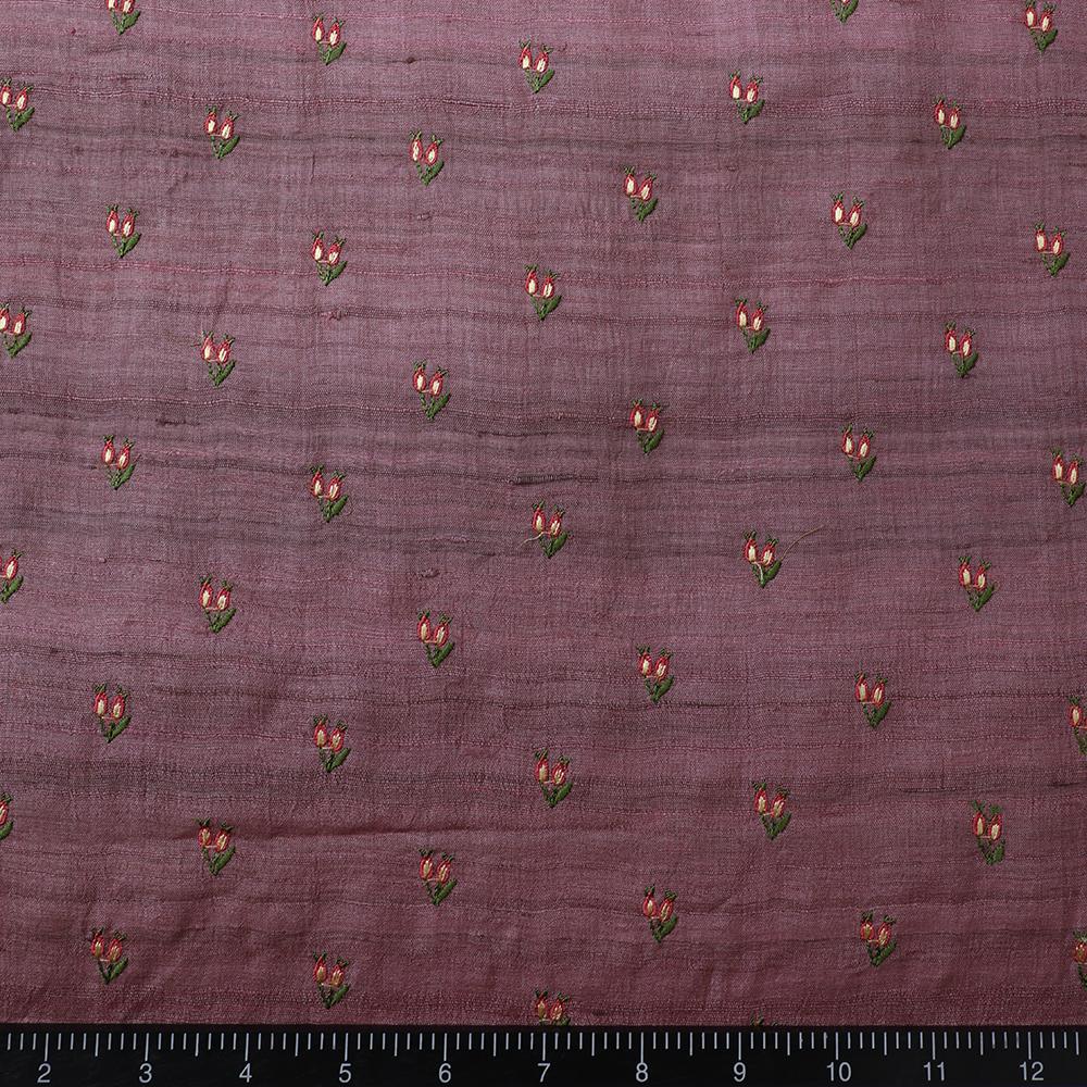 Dusty Pink Color Embroidered Tussar Silk Fabric