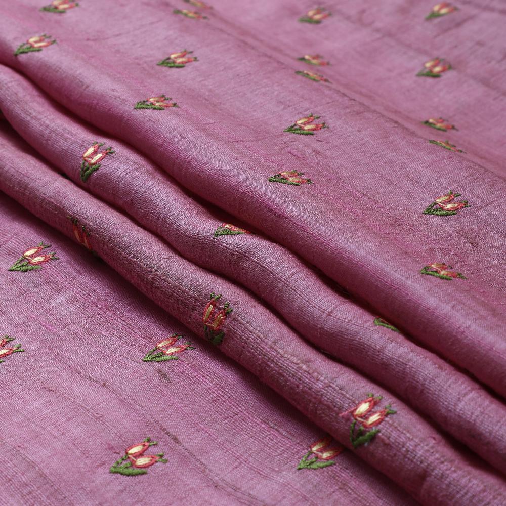 Lavender Color Embroidered Tussar Silk Fabric