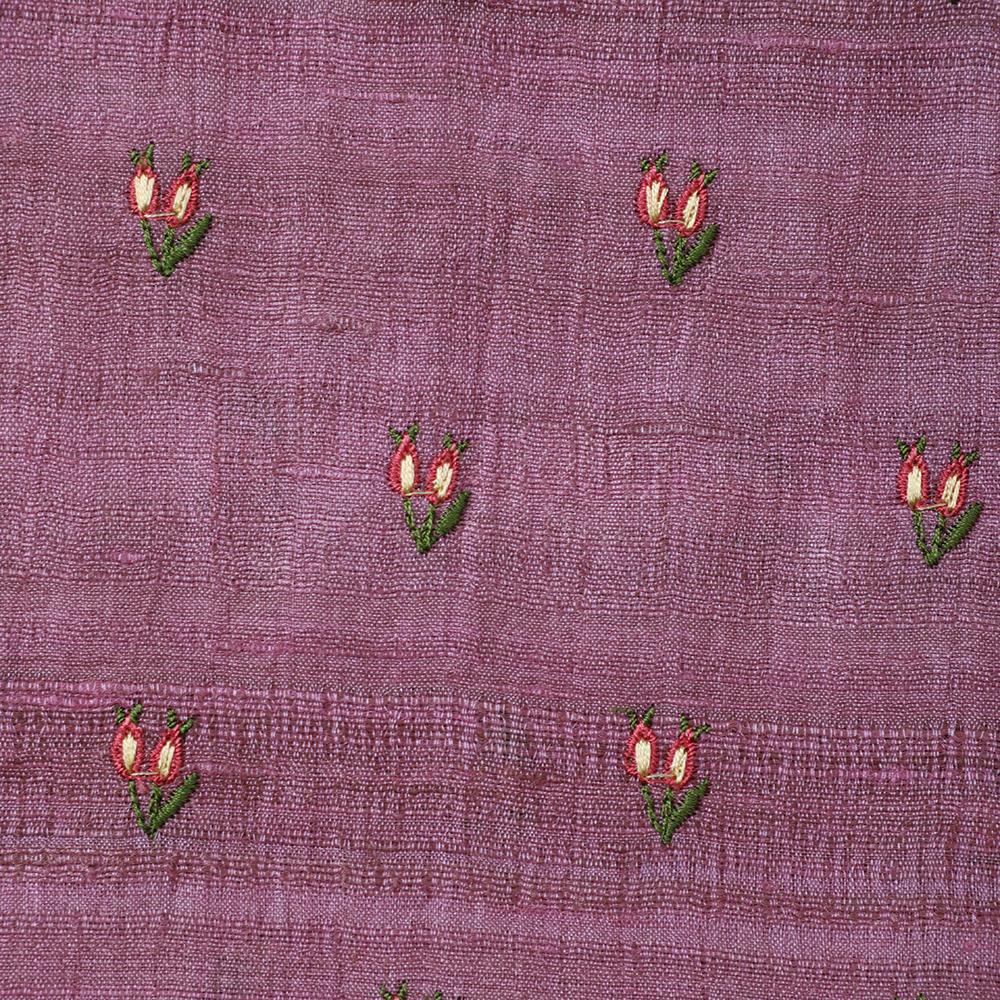 Lavender Color Embroidered Tussar Silk Fabric