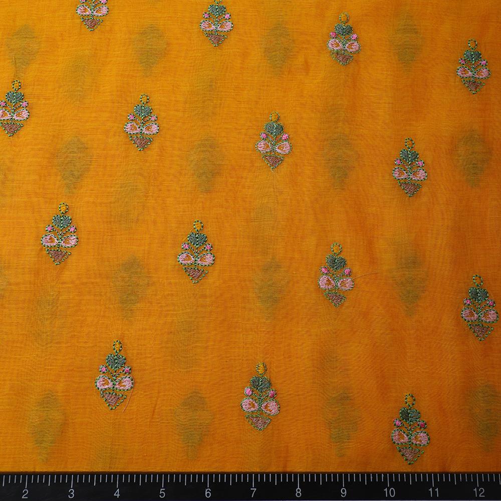 Yellow Color Embroidered Fine Chanderi Fabric