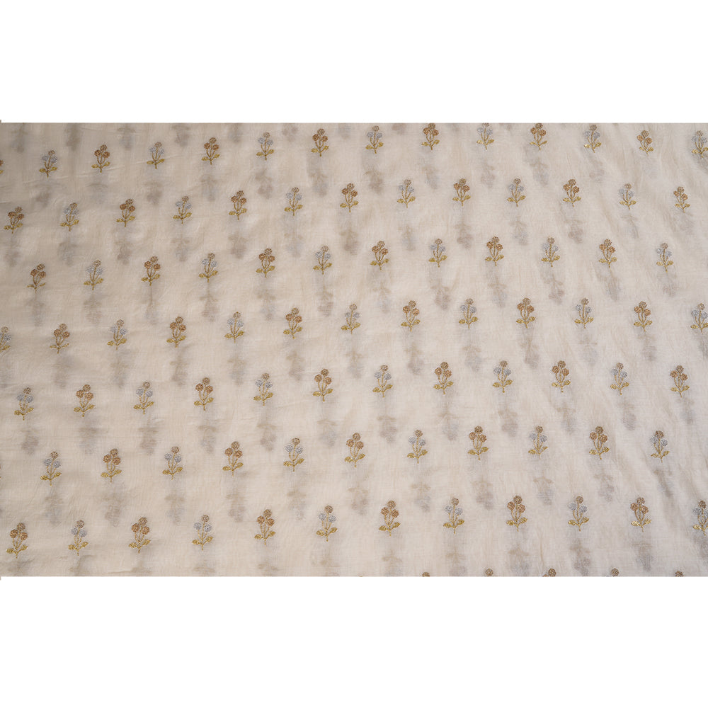 Off-White Color Embroidered Chanderi Fabric