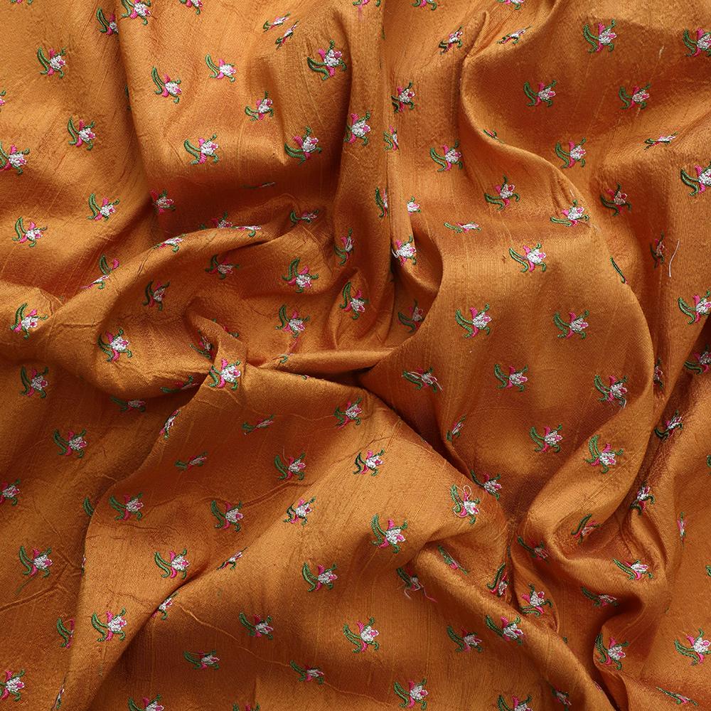 Mustard Color Embroidered Silk Fabric