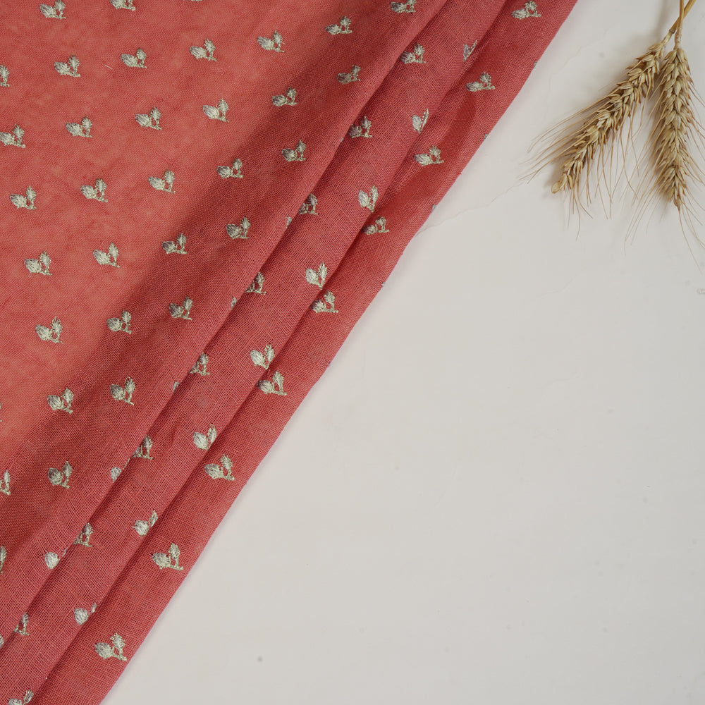 Salmon Color Embroidered Linen Fabric