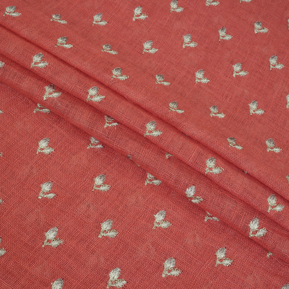 Salmon Color Embroidered Linen Fabric