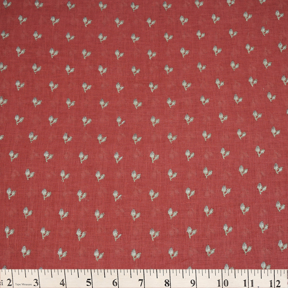 Salmon Color Embroidered Linen Fabric