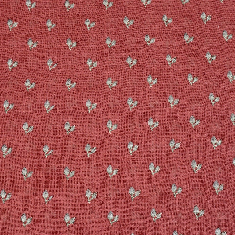 Salmon Color Embroidered Linen Fabric