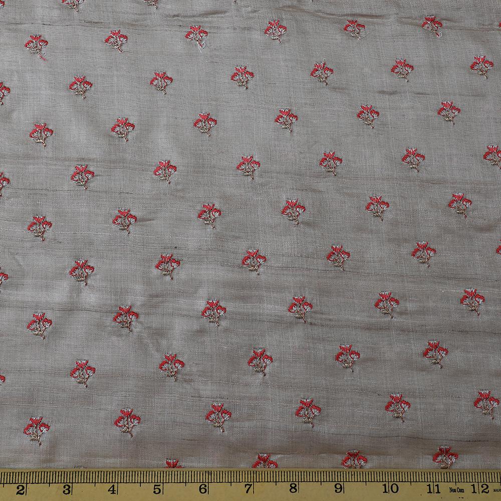 Beige Color Embroidered Tussar silk Fabric