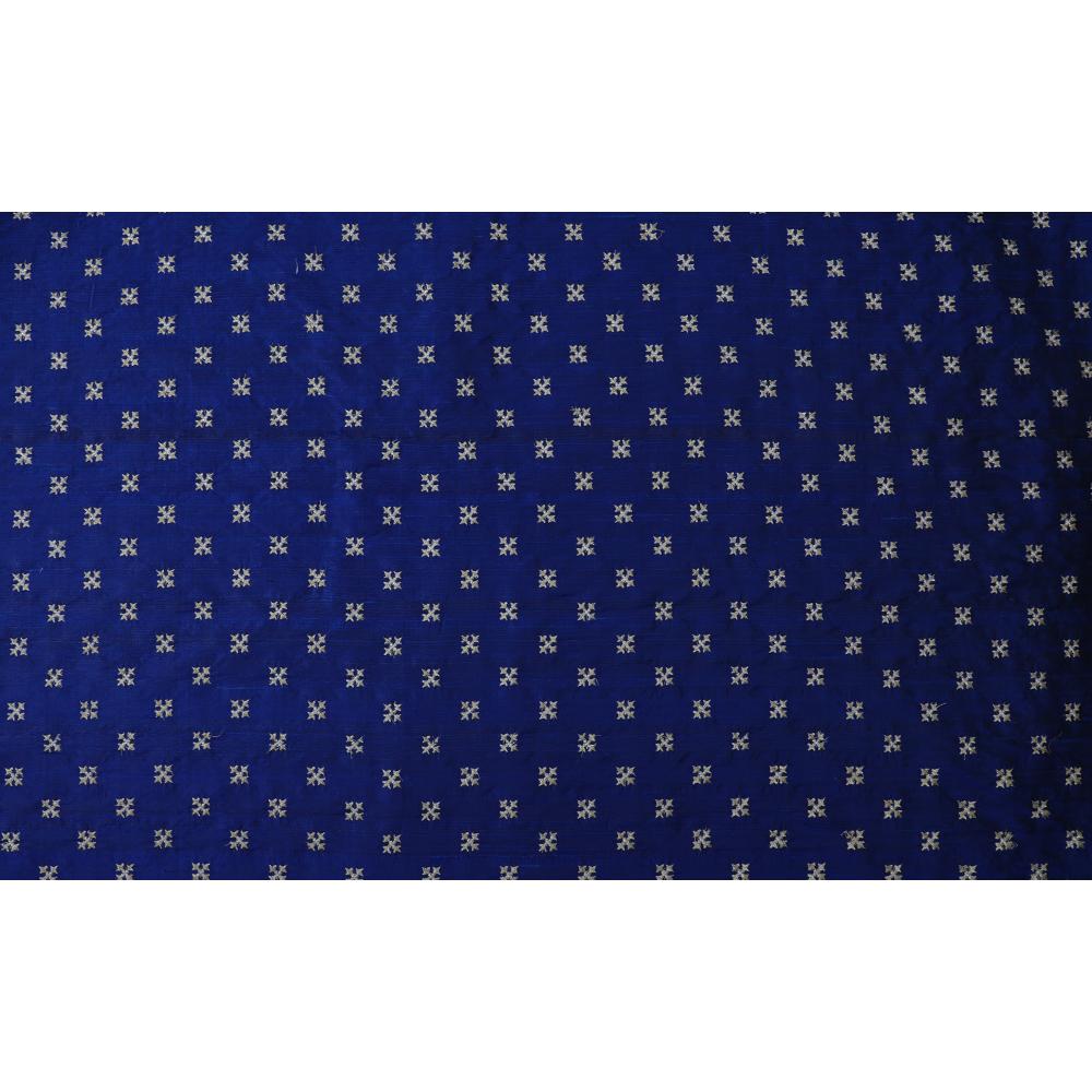 Blue Color Embroidered Dupion Silk Fabric