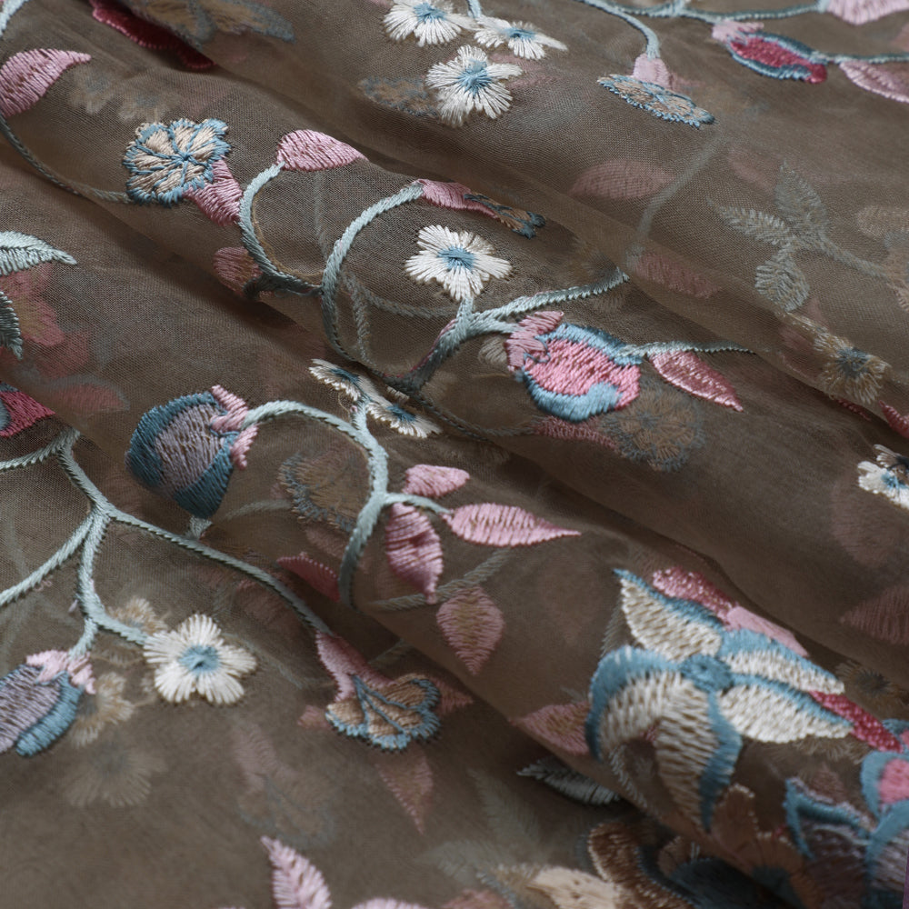 Multi Color Embroidered Organza Fabric