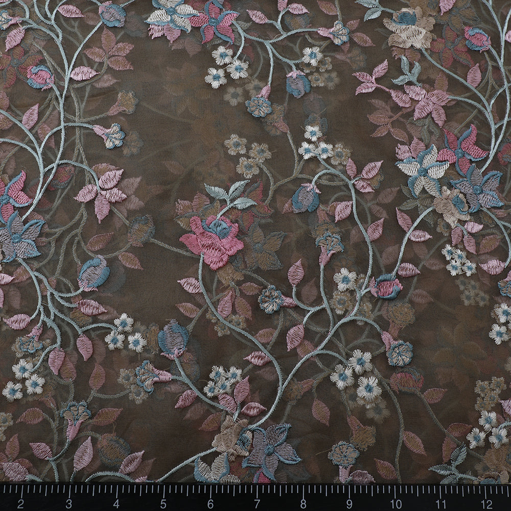 Multi Color Embroidered Organza Fabric