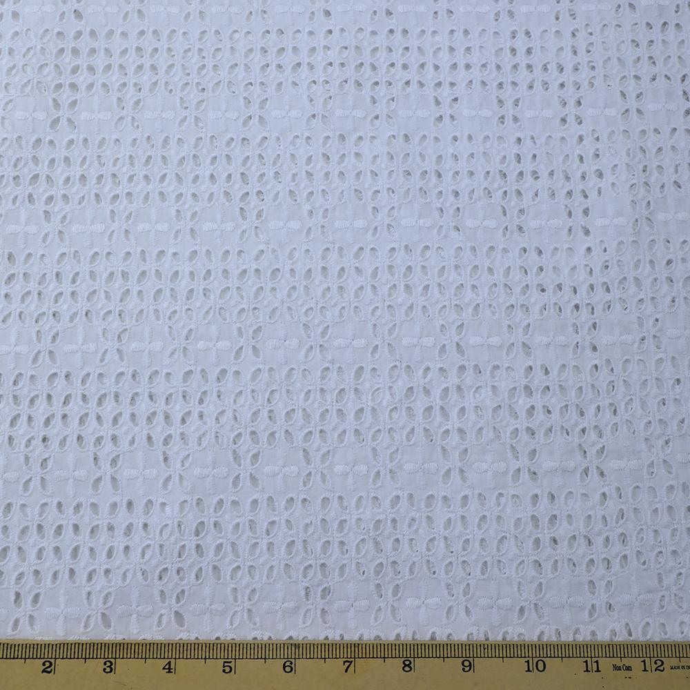 White Color Embroidered Cotton Fabric