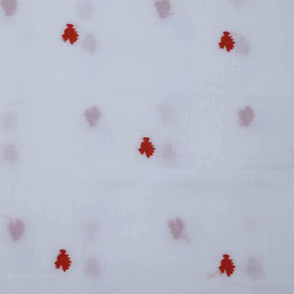 White-Orange Color Embroidered Cotton Fabric