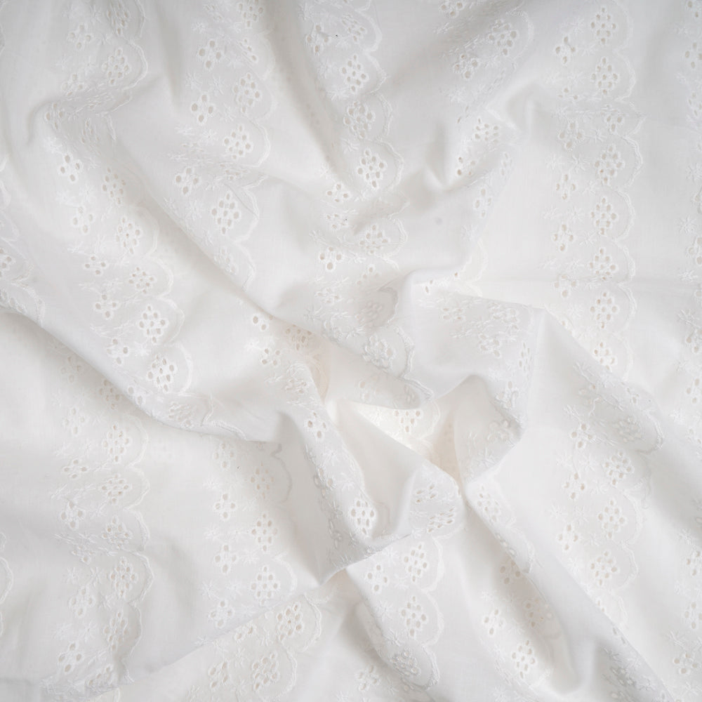 White Color Embroidered Pure Cotton Fabric