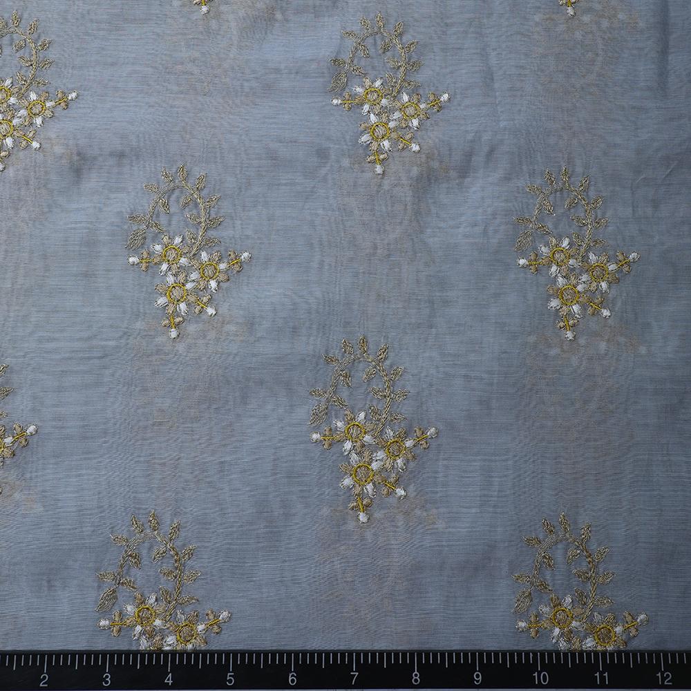 Grey-Golden Color Embroidered Fine Chanderi Fabric