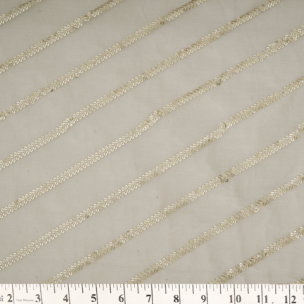 Off White Color Swarovski Embroidered Pure Chanderi Fabric