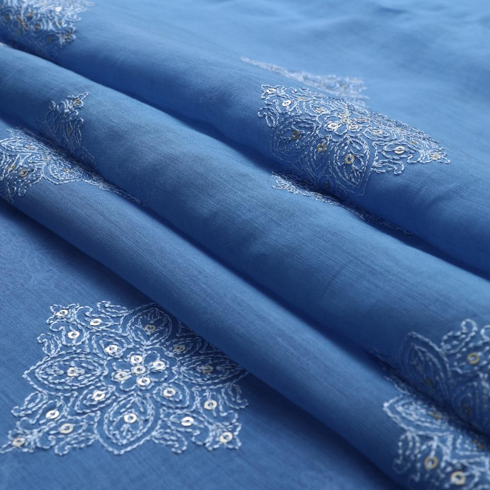 Blue Color Embroidered Fine Chanderi Fabric