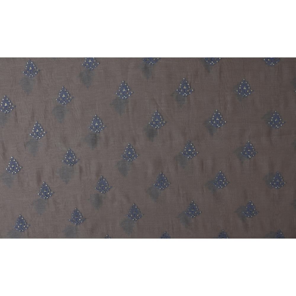 Dust-Blue Color Embroidered Fine Chanderi Fabric