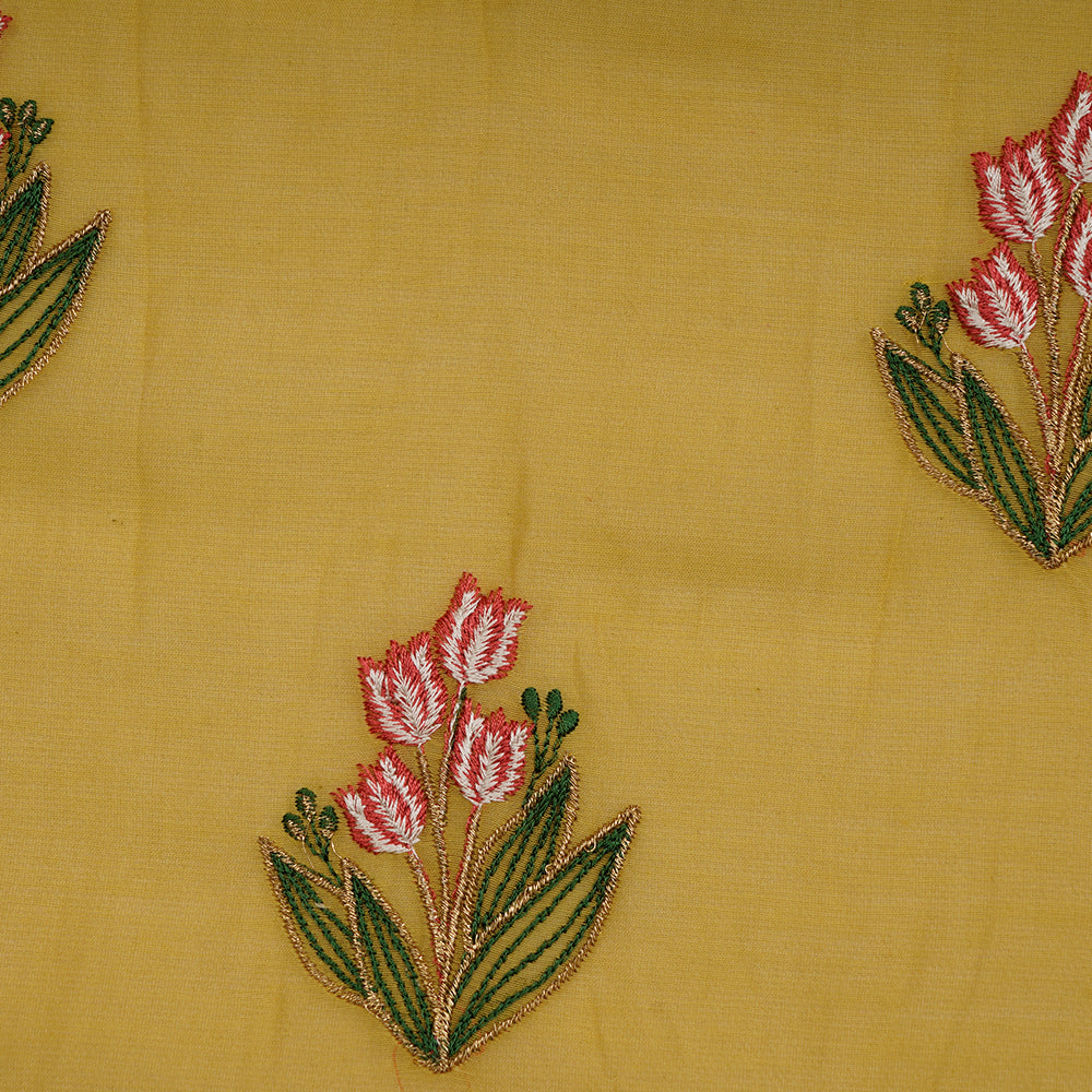 Golden Dream Color Embroidered Pure Chanderi Fabric