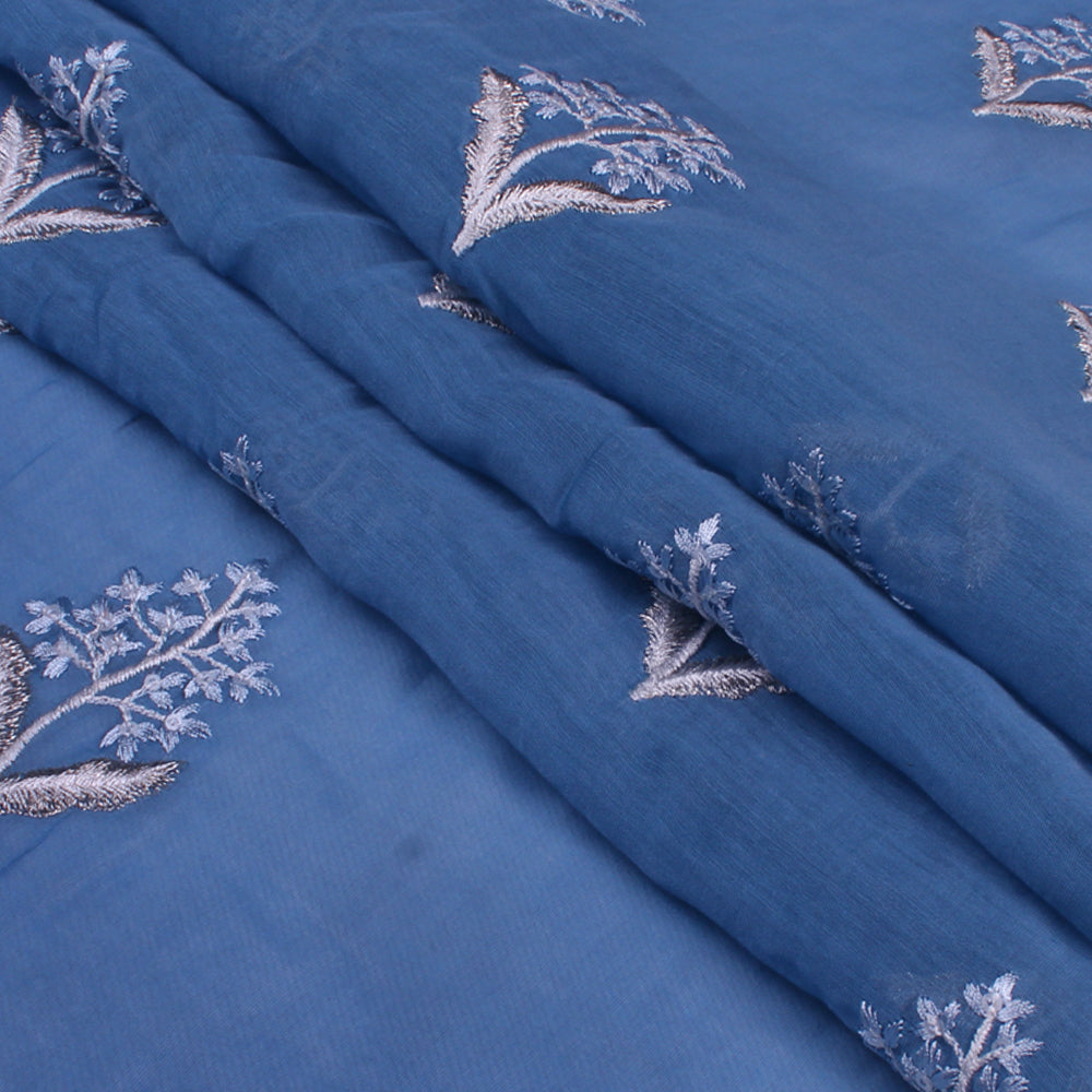 Light Blue Color Embroidered Fine Chanderi Fabric