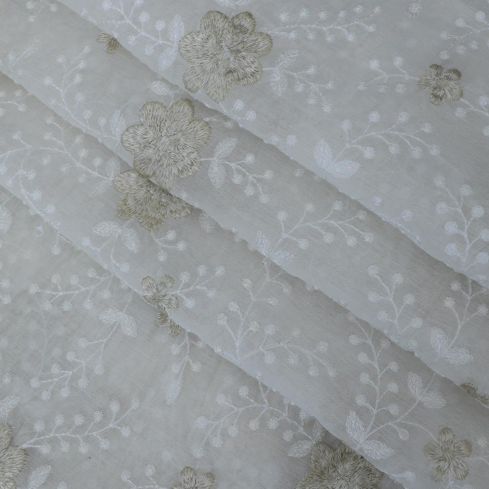 White Color Embroidered Fine Chanderi Fabric
