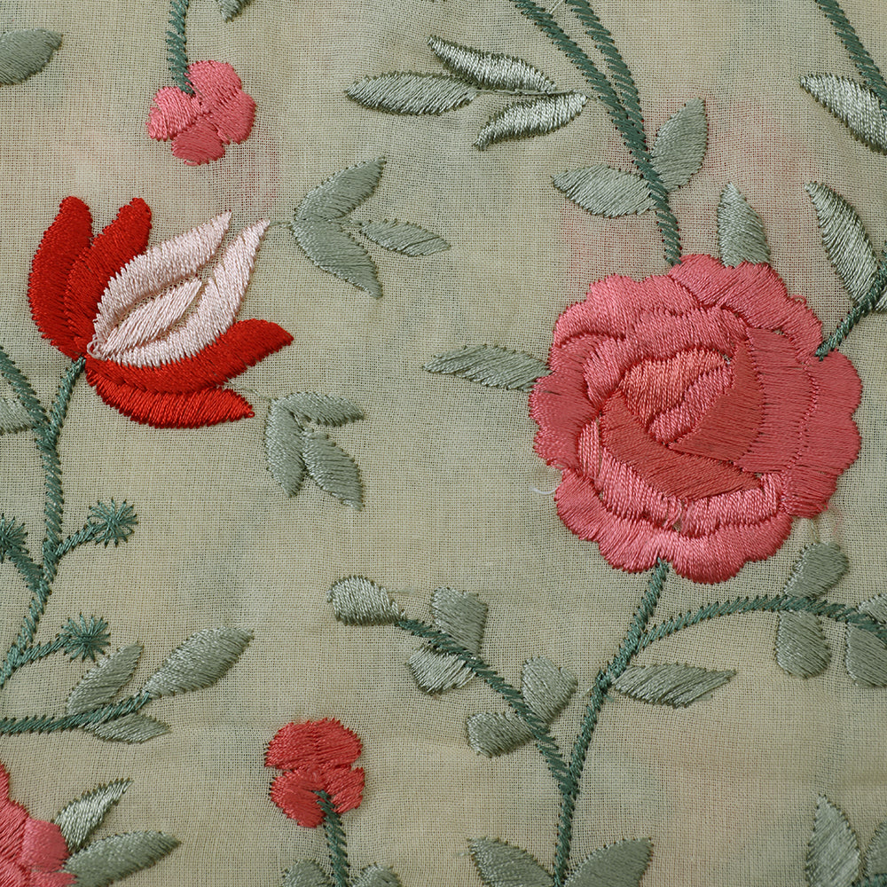 Multi Color Embroidered Cotton Voile Fabric