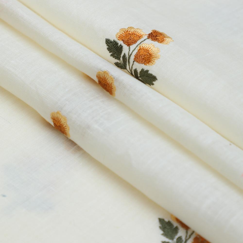 Cream Color Embroidered Linen Fabric