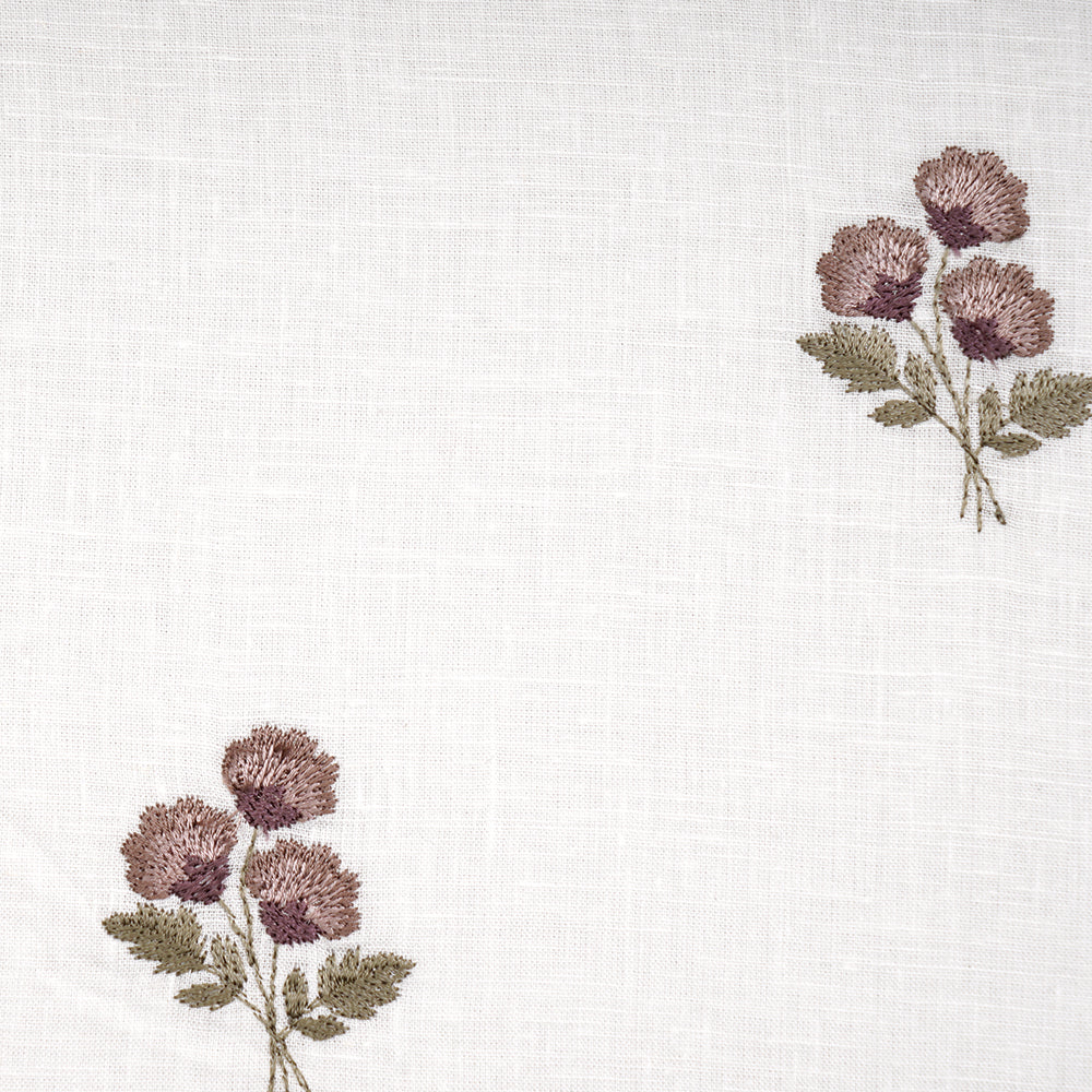 White Color Embroidered Linen Fabric
