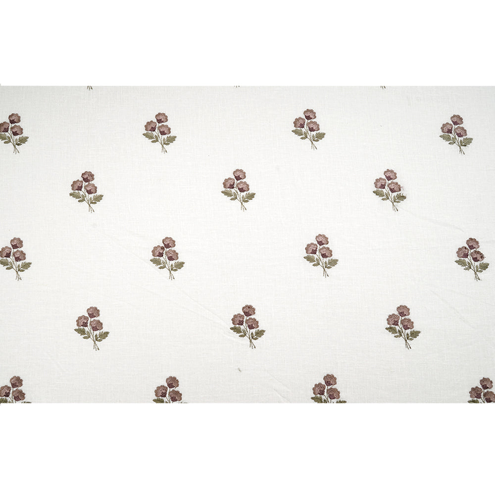 White Color Embroidered Linen Fabric