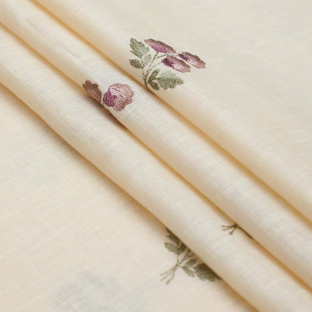 Cream Color Embroidered Linen Fabric