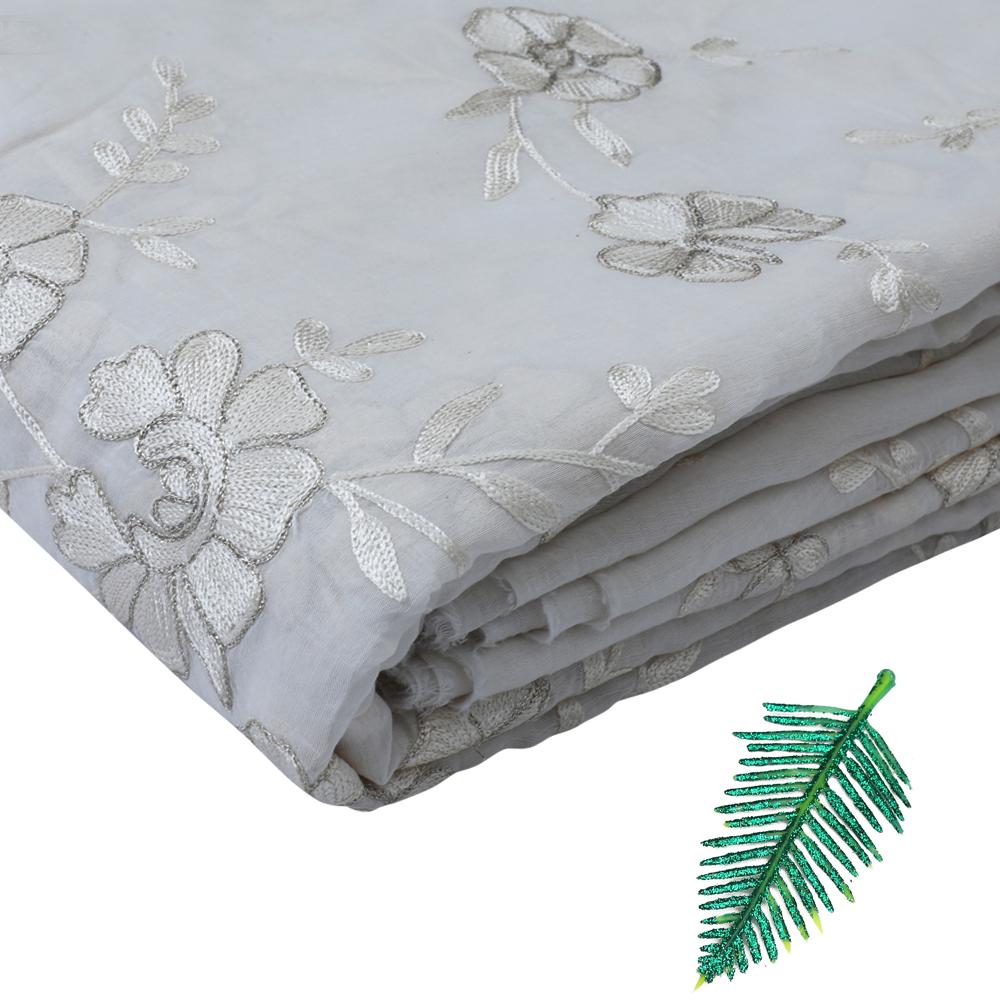 White Color Embroidered Fine Chanderi Fabric