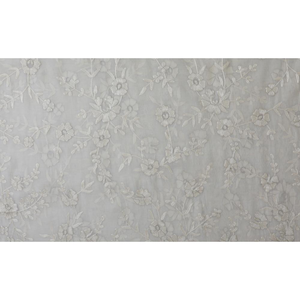 (Pre Cut 3 Mtr piece) White Color Embroidered Fine Chanderi Fabric