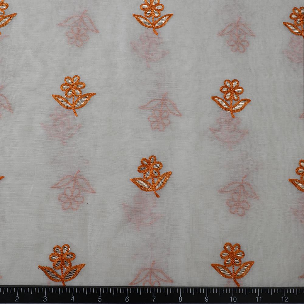 White-Mustard Color Embroidered Fine Chanderi Fabric