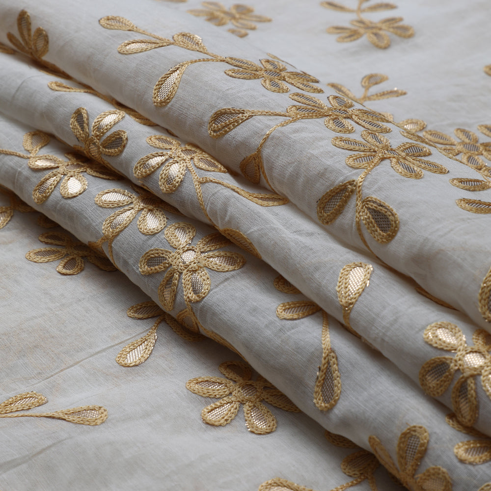 White-Golden Color Embroidered Fine Chanderi Fabric