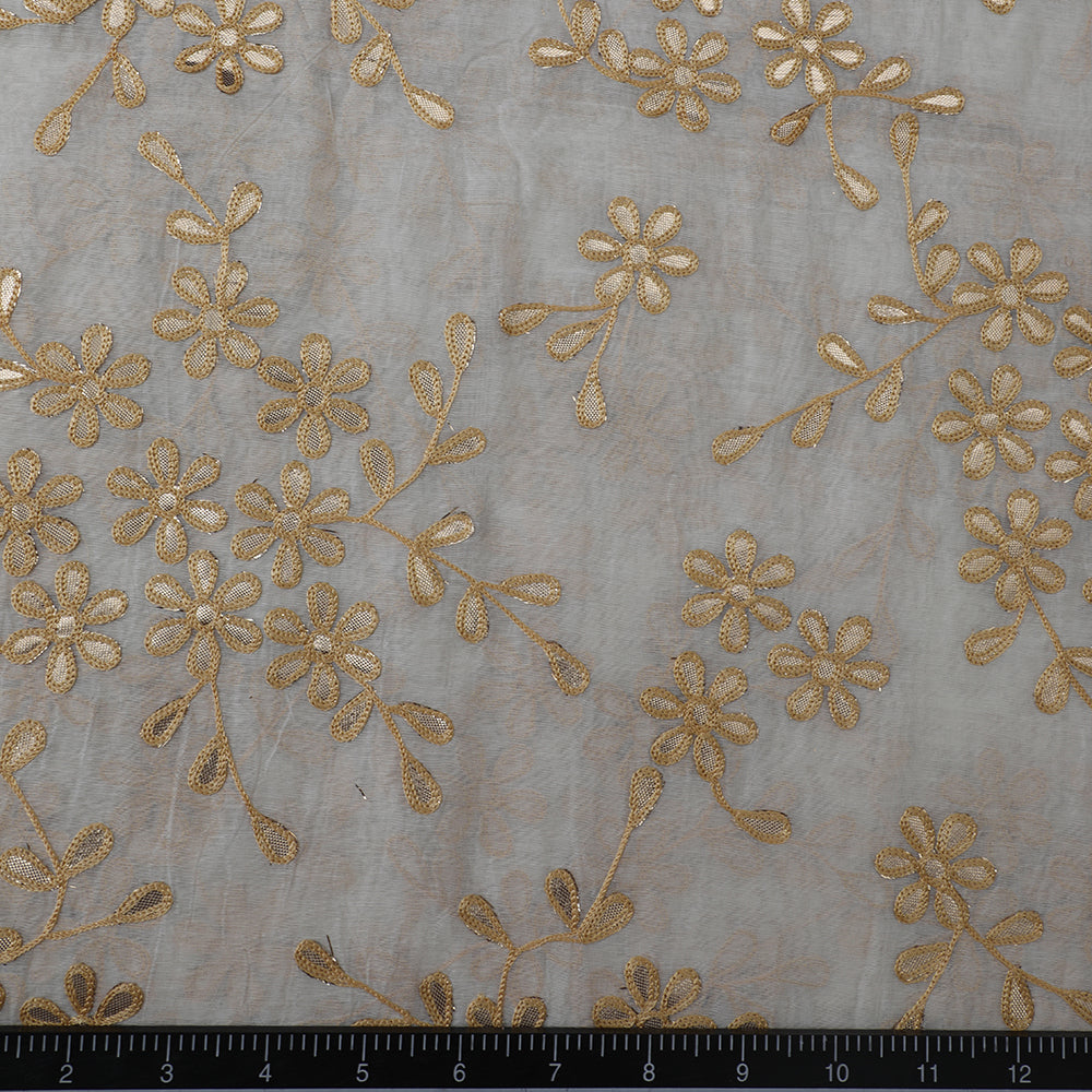 White-Golden Color Embroidered Fine Chanderi Fabric