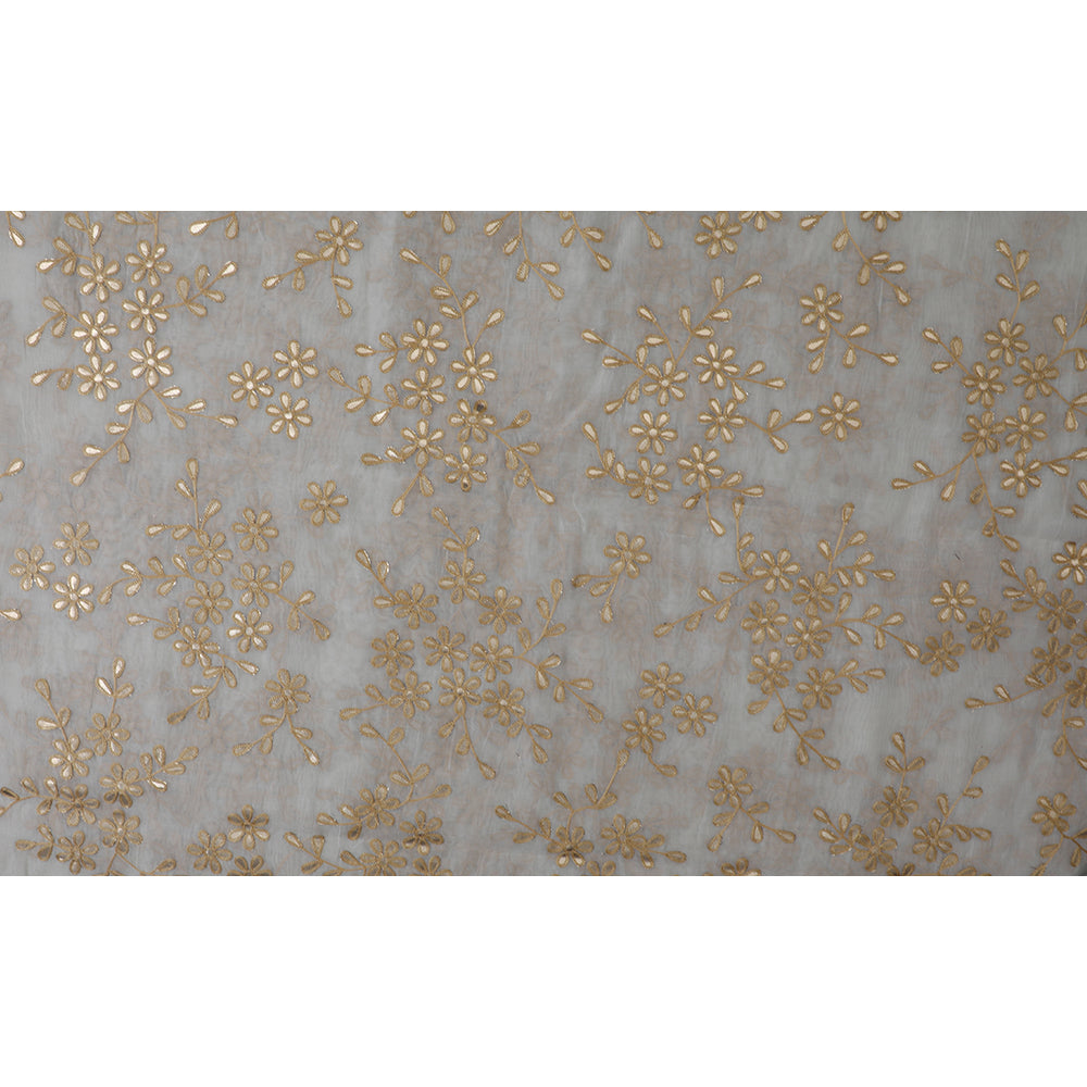 White-Golden Color Embroidered Fine Chanderi Fabric