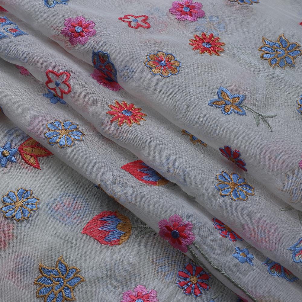 Multi Color Embroidered Fine Chanderi Fabric