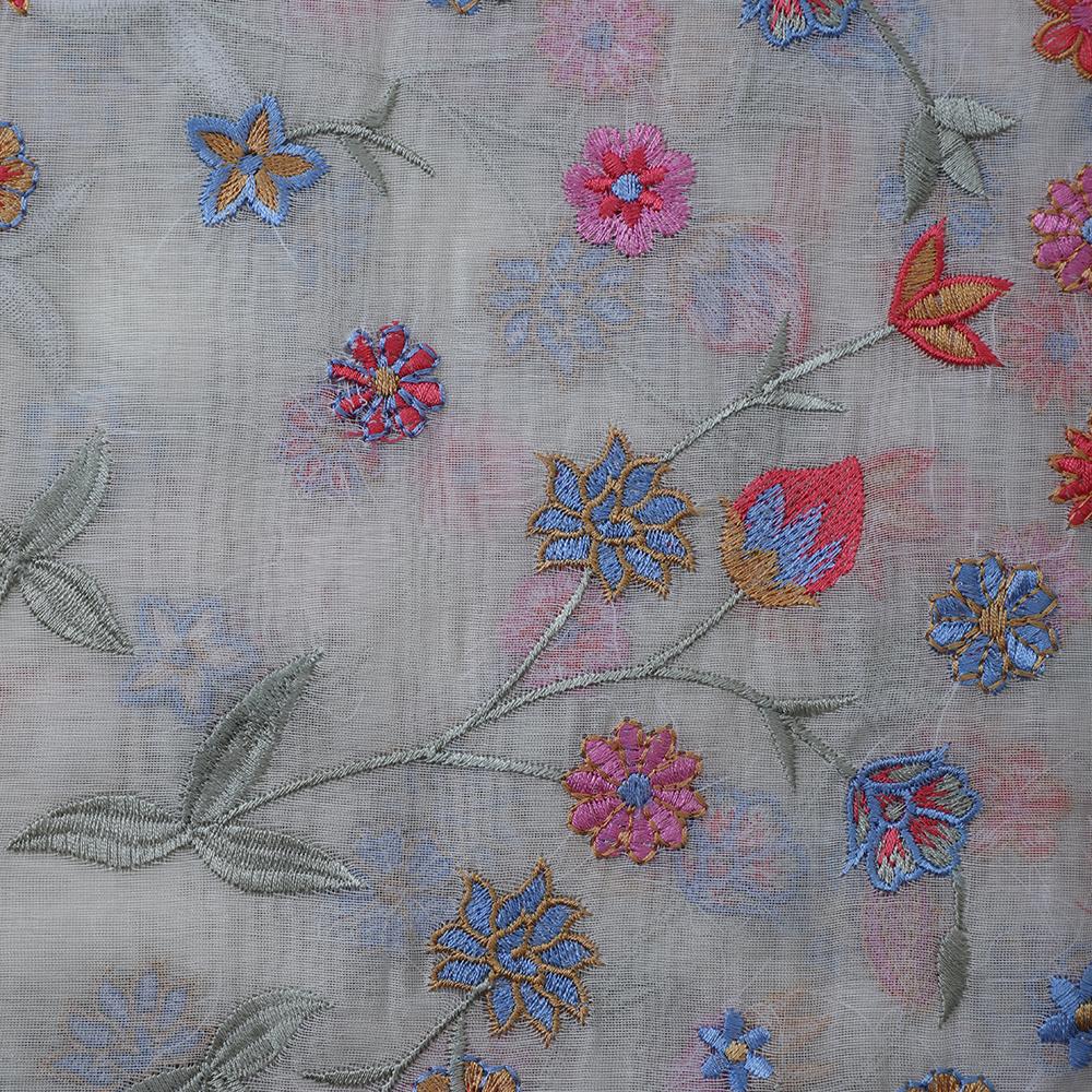 Multi Color Embroidered Linen Fabric