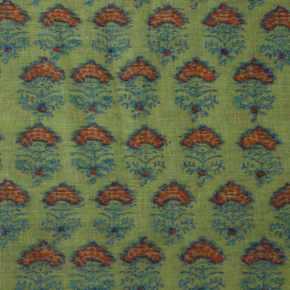 Mint Green Color Digital Printed Pure Chanderi Fabric