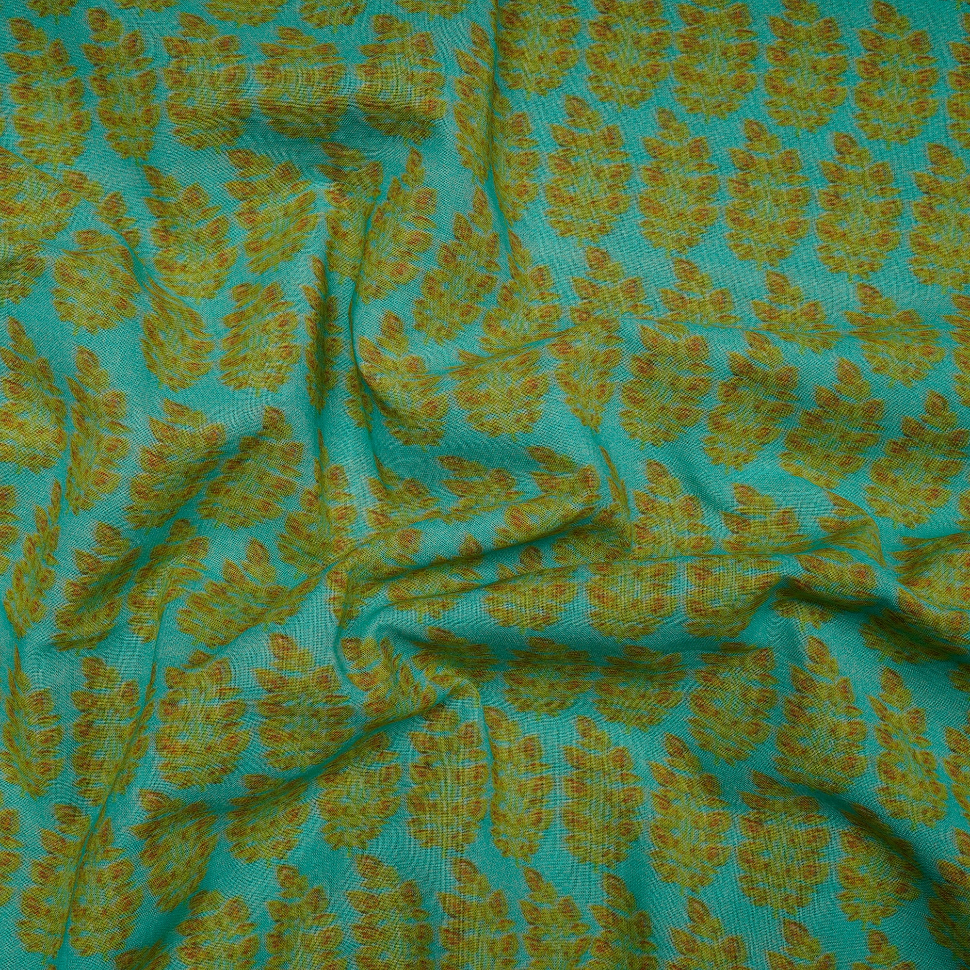 Blue-Green Color Digital Printed High Twisted Cotton Voile Fabric