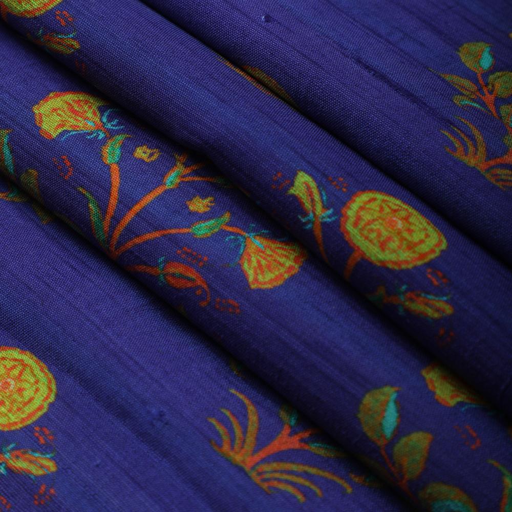 Purple-Orange Color Digital Printed Dupion Silk Fabric