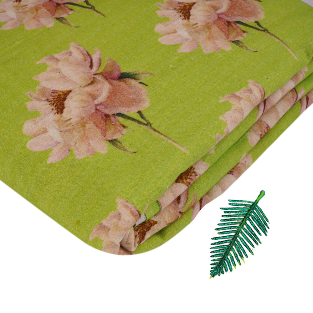 Green Color Digital Printed Muslin Cotton Fabric