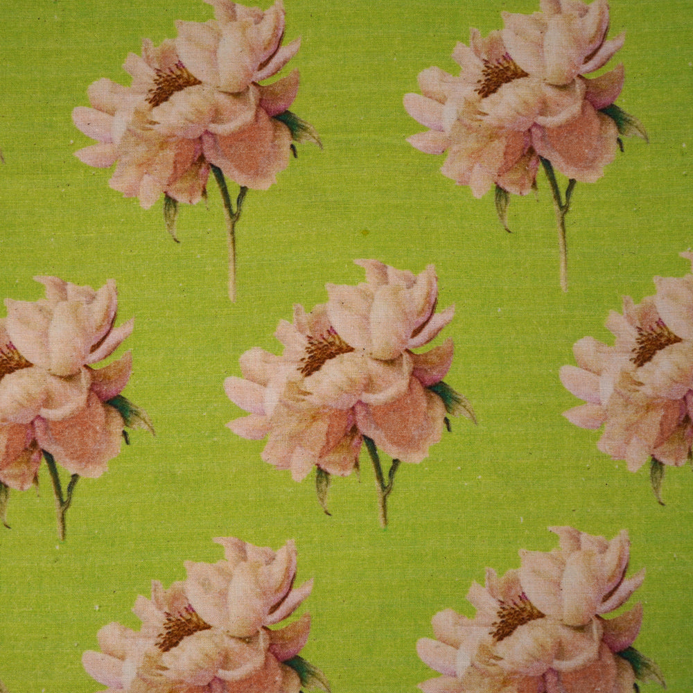 Green Color Digital Printed Muslin Cotton Fabric